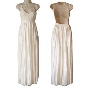 Love Culture Backless Crochet Lace Pleated Maxi Dress M Ivory  50OFF3